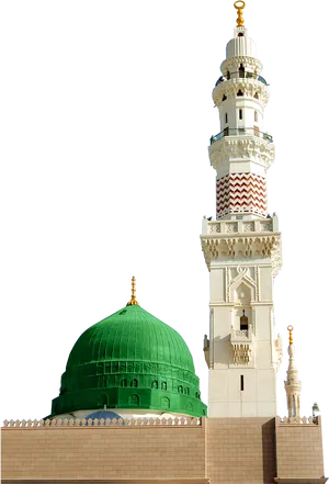 Green_ Dome_and_ Minaret_ Masjid_ Nabawi PNG Image