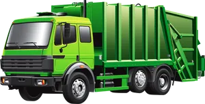 Green Garbage Truck Side View PNG Image