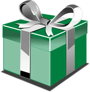 Green Gift Boxwith Silver Ribbon PNG Image