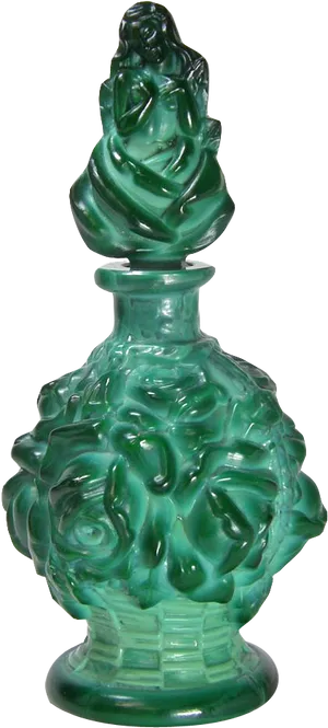 Green Glass Perfume Bottlewith Figurine Top PNG Image