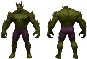 Green Goblin Monstrous Form Frontand Back PNG Image