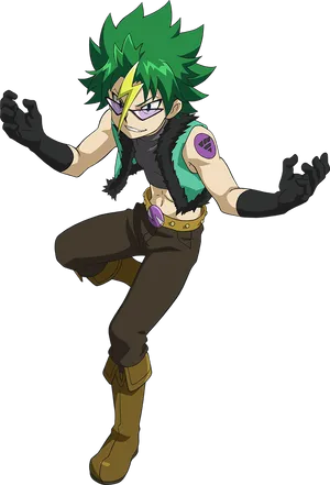 Green Haired Anime Character Beyblade PNG Image