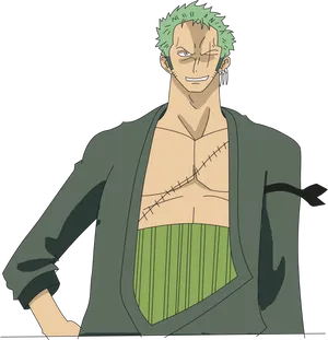 Green Haired Anime Character Smirk PNG Image