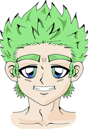 Green Haired Anime Character PNG Image