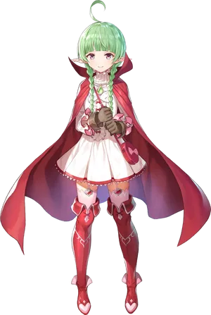 Green Haired Anime Characterwith Red Cape PNG Image