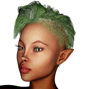 Green Haired Elf Portrait PNG Image