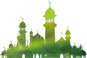 Green_ Illuminated_ Mosque_ Silhouette PNG Image