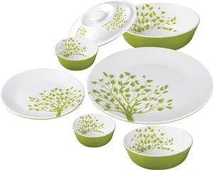 Green Leaf Dinnerware Set PNG