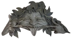 Green Man Foliage Mask Sculpture PNG Image