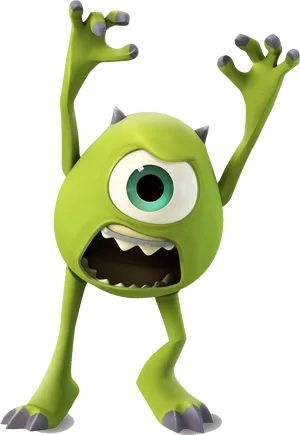 Green One Eyed Monster Cartoon PNG Image