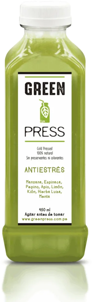 Green Press Cold Pressed Juice Bottle PNG Image