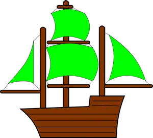 Green Sailed Cartoon Ship PNG Image