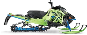 Green Snowmobile Profile View PNG Image