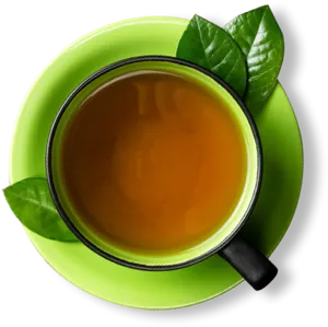 Green Tea Cup With Leaves PNG Image