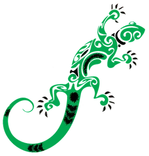 Green_ Tribal_ Lizard_ Artwork PNG Image