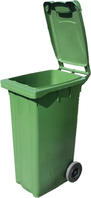 Green Wheeled Trash Bin Open Lid PNG Image