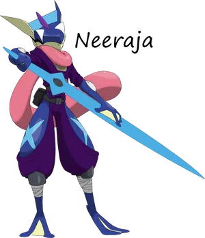 Greninja_with_ Sword_ Fan_ Art PNG Image