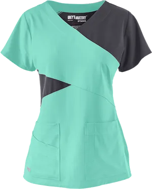 Greys Anatomy Scrubs Top Teal Black PNG Image