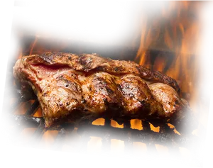 Grilled Ribs Over Open Flame PNG Image