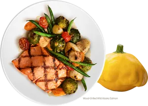 Grilled Salmon Vegetable Medley Dish PNG