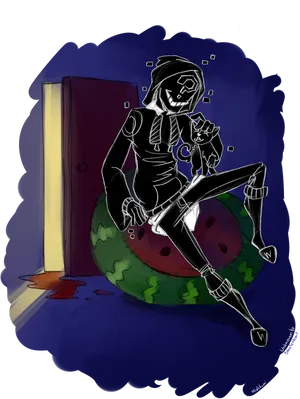 Grim Reaper Seatedon Watermelon PNG Image