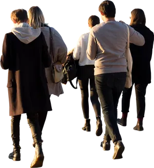 Groupof People Walking Against Black Background PNG Image