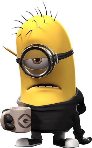 Grumpy Minionwith Coffee Cup PNG Image