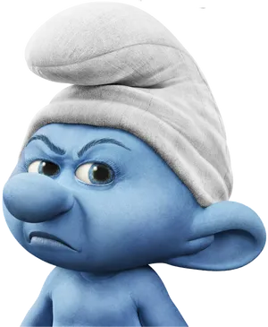 Grumpy Smurf Close Up PNG Image