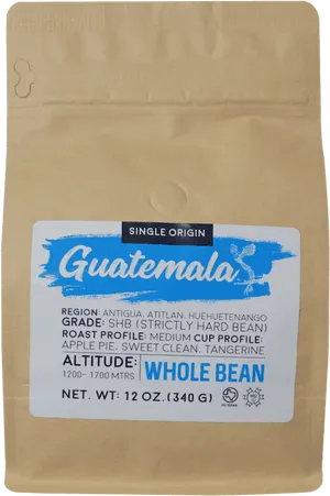 Guatemalan Single Origin Coffee Beans Packaging PNG Image