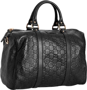 Gucci Embossed Black Leather Duffel Bag PNG Image