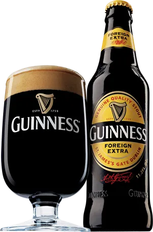 Guinness Foreign Extra Stout Bottleand Glass PNG Image