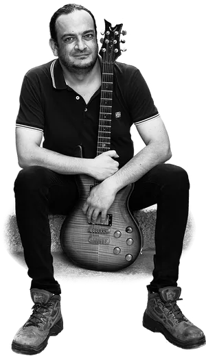 Guitarist Posing With Instrument PNG Image