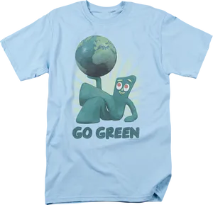 Gumby Holding Earth Go Green Shirt PNG Image