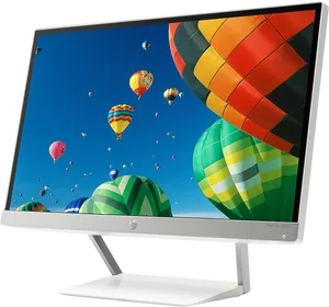 H P Monitorwith Hot Air Balloons Display PNG Image