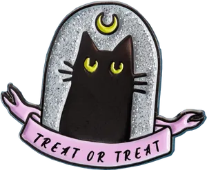 Halloween Black Cat Treator Treat Badge PNG Image