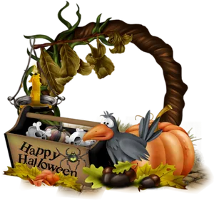 Halloween Cartoon Crowand Pumpkin PNG Image