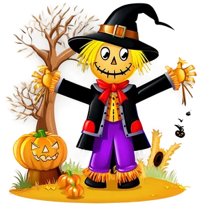 Halloween Cartoon Scarecrow Scene Png Qjj PNG Image