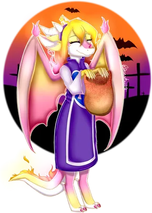 Halloween Dragon Creaturewith Basket PNG Image