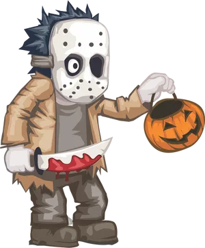 Halloween Horror Characterwith Knifeand Pumpkin PNG Image