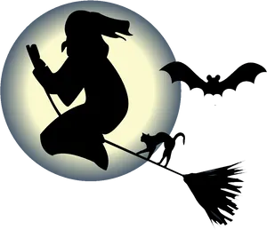 Halloween Witch Silhouette Moonlight PNG Image