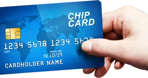 Hand Holding Blue Debit Card PNG Image