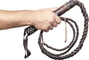 Hand Holding Leather Whip PNG Image