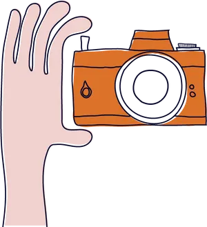 Hand Holding Orange Camera Illustration PNG Image