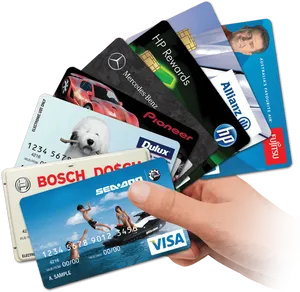 Hand Holding Various Credit Cards PNG Image