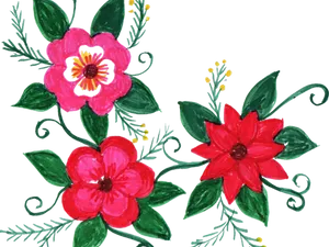 Hand Painted Floral Designon Black Background PNG Image