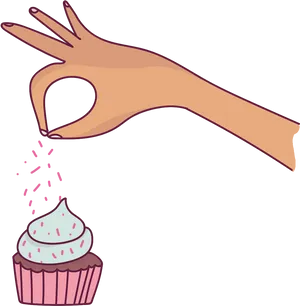 Hand Sprinkling Toppingson Cupcake PNG Image