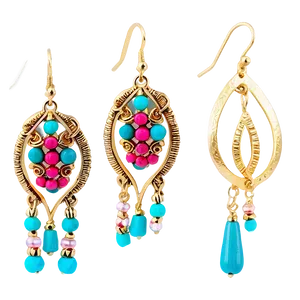 Handcrafted Gold Dangle Earrings Png Jkp56 PNG Image