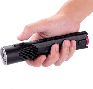 Handheld Black Flashlight Demonstration PNG Image