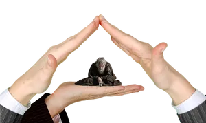 Hands Protecting Small Figure PNG Image