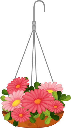 Hanging Flower Basket Vector PNG Image